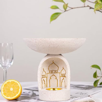 Mosque-Themed Decorative Resin Candlestick, White, Dome-Shaped, Gold-Trimmed - color: Islamic Candlestick Statue