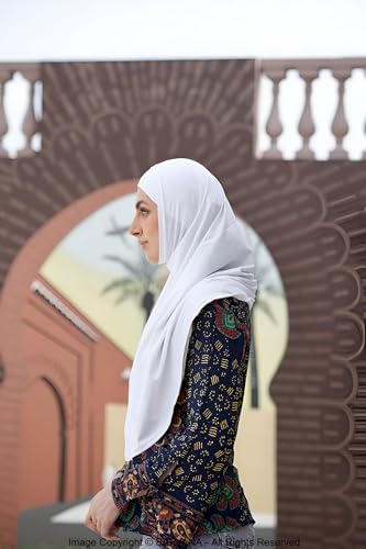 SARJANA Women's Solid Color Cotton Hijab with Under Scarf Cap Ready to Wear Stretch Scarves Long Scarfs FREE SIZE - color: White