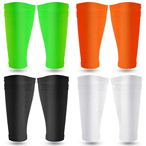 Hicarer Soccer Shin Guards Sleeves 4 Pairs Flexible Soccer Shin Guard Leg Performance Support Polyester Soccer Shin Guard Sleeve Holder with Pocket for Soccer Sport