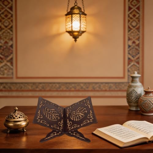 Quran Holder Book Stand Wood Muslim Book Bible Stand Wooden Carved Quran Holy Bible Display Holder for Reading Eid Party Decoration (9.4 inch)