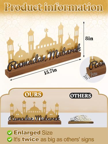 Enlarged 15.7in Ramadan Table Sign - Metal Eid Mubarak Tabletop Decorations, Muslim Golden Palace Dinner Ornaments for Islamic Gifts Parties Home Kitchen, Black Letters - style: Black Letters