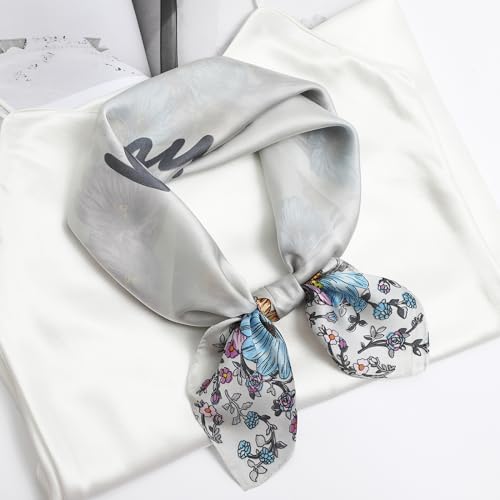 STARWHISPER 27" Square Head Scarf for Women Silk Feeling Satin Scarf Women Fashion Silk Scarf for Wrapping Hair - color: Elegant Flower4