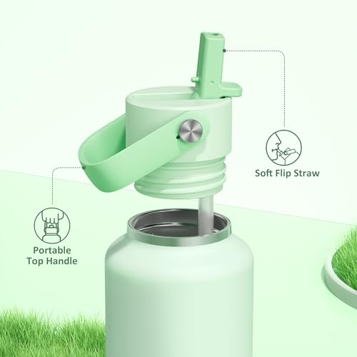 POWCAN 24 oz Double Walled Insulated Water Bottle with Straw: Leakproof, Cup Holder Friendly, BPA-free, Top Handle, Stainless Steel Water Bottle for Adult, Student, Nurse, Commuter, Bag (Mint Dew) - color: Mint Dew, size: 24 Ounces