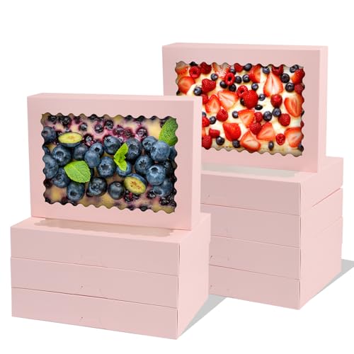 8pcs Bakery Boxes with Window, 14x10x2.5 Inch cookie Boxes, Pink - color: Pink, size: 14*10*2.5inch/8pcs