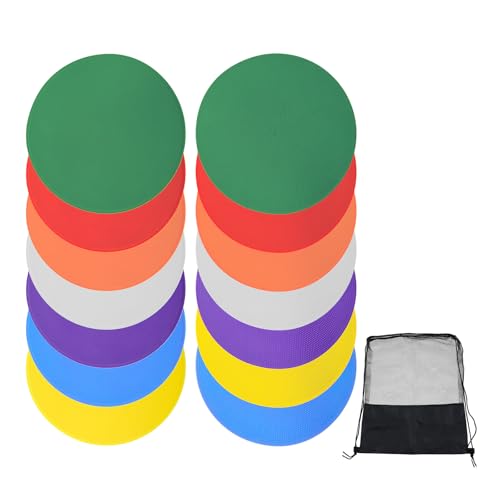 MUXSAM 14Pcs Spot Markers for Agility Dot Gym PE Training Dance, Flat Disc Markers, Soccer Cones, Field Court Markers, Football Training Equipment with Bag for Games Floor Dots Sport - size: 23cm/9in