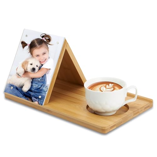 Bamboo Book Holder, Triangle Book Holder Stand with Acrylic Picture Frame, Book Rest with Cup Holder, Tablet and Kindle Stand, Book Lovers Gifts, Bookish Gifts, Bamboo Book Rest Stand