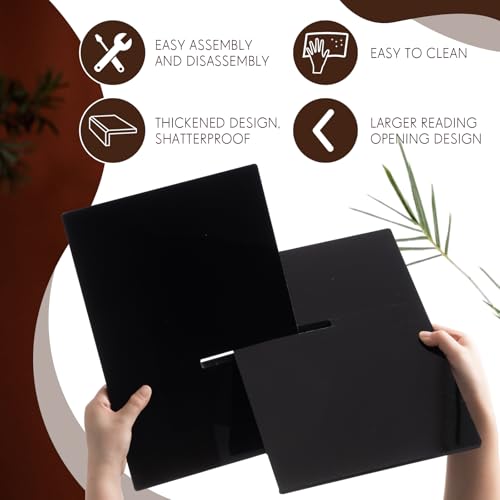 Large Acrylic Book Stands 15.8" x 9.5" x 5.4" Thicken Book Holder for Display Reading Open Coffee Table Stand for Cookbooks, Bible, Quran, Art, Magazines(Black) - color: Black