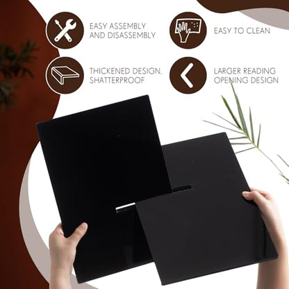 Large Acrylic Book Stands 15.8" x 9.5" x 5.4" Thicken Book Holder for Display Reading Open Coffee Table Stand for Cookbooks, Bible, Quran, Art, Magazines(Black) - color: Black