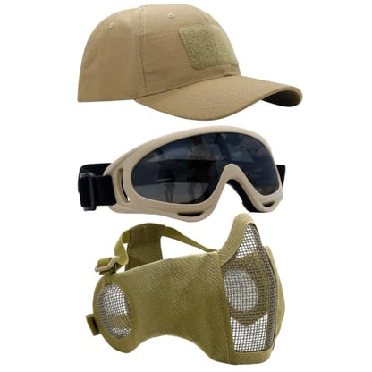 Airsoft Mask with Goggles, Foldable Half Face Airsoft Mesh Mask with Ear Protection for Paintball Shooting Cosplay CS Game - color: T, size: 3pcs