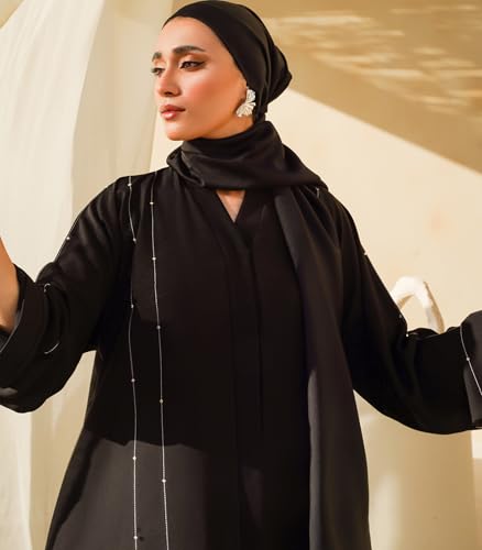 Elegant Modern Abaya 여성용 - 경량, 하늘거리는 느낌, 부드럽고 모든 상황에 적합 - color: Hareer - 블랙, size: XL