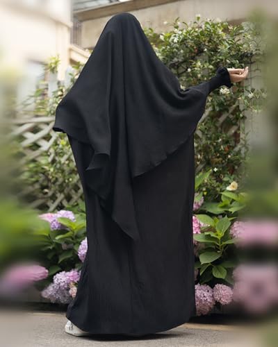 Muslim Prayer Abaya Islamic Women's Khimar Pure Color Hijab Dress Long Sleeve Dubai Kaftan - color: Blackhijab
