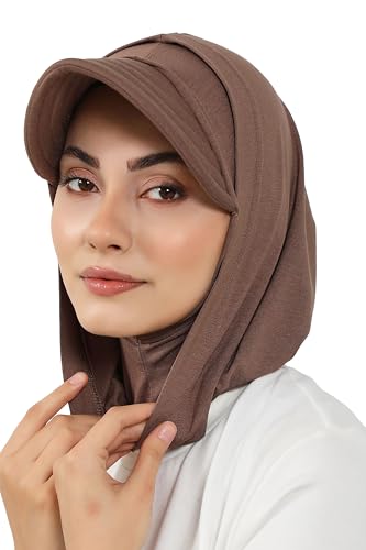 Aisha's Design Full Coverage Cotton Bonnet Hijab with Visor Modest Underscarf Bonnet - color: Chocolate