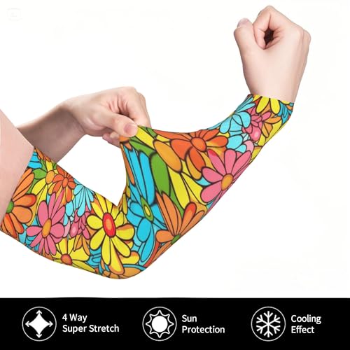 Arm Sleeves Outdoor Garden Sports Cooling Sun Sleeve for Women Men Farm - color: Hippie Flower