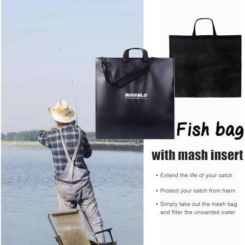 Fish Tournament Weigh in Bag for Bass Fishing, Heavy Duty Fish Bag for Caught Fish Waterproof,Leakproof,Puncture Resistant - color: Black-24×25in