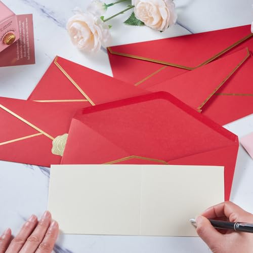 100 Pack #10 Business Envelopes with Gold Stickers, Red - color: Red