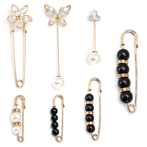 iminoo 7 Pcs Fashion Brooch Pins Sweater Shawl Pins for Women Girls Clothing Dresses Decoration Accessories - color: White-black