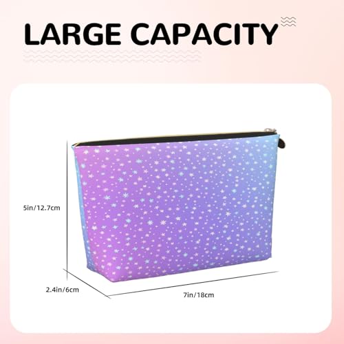 Leather Makeup Bag for Purse, Waterproof Small Toiletry Bag with Zipper, Cute Cosmetic Bags for Women, Pink Blue Purple with Tiny Stars Travel Pouch - color: Pink Blue Purple With Tiny Stars