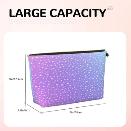 Leather Makeup Bag for Purse, Waterproof Small Toiletry Bag with Zipper, Cute Cosmetic Bags for Women, Pink Blue Purple with Tiny Stars Travel Pouch - color: Pink Blue Purple With Tiny Stars