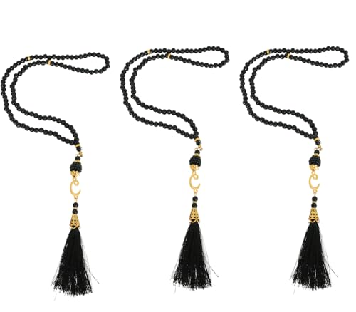 Prien 3 Pcs Prayer Beads, Islamic Gifts, 99 Beads Tasbeeh for Muslim, Islam Dhikr Counter, Bulk Tasbih Gift Set, Rosary for Women Men, Mawlid Favor for Prayer Rug, Ramadan, Hajj, Eid (Black) - color: Black