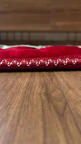 Thick Prayer Mat, Burgundy, Soft Mink Velvet, 27.56 x 43.31 Inches, Padded Quilted Janamaz with Knee Support, Floral Mihrab Design, Traditional Islamic