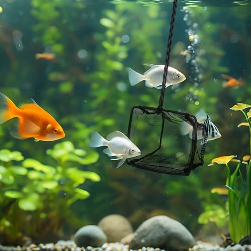 Lpraer 4in 5in 6in Aquarium Fish Net Green Fine Mesh Nylon Net Collection with 11" Long Handle Square Quick Catch Fish Net for Fish Tank - color: Black, size: 6PCS 4，5，6"