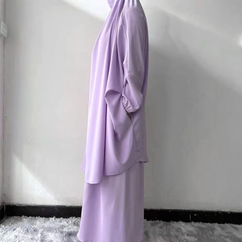 ODIZLI Two Pieces Jilbab and Dress for Muslim Women Long Khimar and Skirt Available for Prayer - color: Light Purple