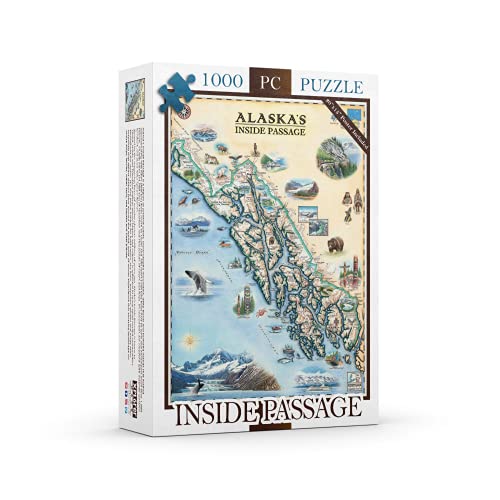Alaska Inside Passage Map Jigsaw Puzzle – 1000 Pieces, Hand-Drawn Artwork, Educational Family Puzzle, Includes Poster – 19.8” x 26.4” - color: Alaska Inside Passage
