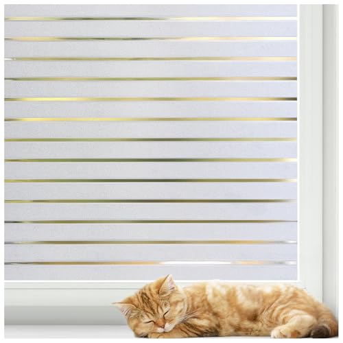 rabbitgoo Window Privacy Film, Frosted Glass Privacy Film, Window Frosting Cling for Glass, Non Adhesive Static Cling Front Door Covring, Anti-UV Reeded Blinds Sticker, Striped Pattern, 23.6" x 78.7" | Reeded Blinds Design, All Day Privacy Shield, Opaque
