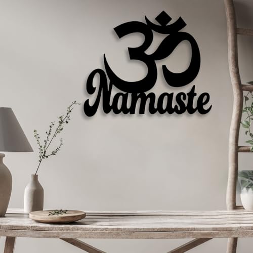 LIYOUYA Om Namaste Metal Wall Decor - Islamic Symbol Room Decor Black Wall Art Home Decor for Living Room, Bedroom, Dining Room, Office (Black)