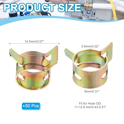 PATIKIL Spring Band Hose Pipe Clamps for 11-12.9 mm OD Hose, 50 Pack Silicone Vacuum Constant Tension Band Clips for Fuel Line Silicone Air Hose Tube Water Pipe, Gold - size: 11-12.9 mm