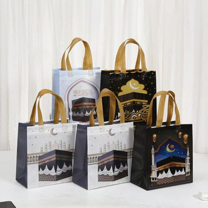 12pcs Ramadan Mubarak Reusable Gift Bags, Bags with Handles, Party Bags, Multifunctional Non-Woven Bags for Gifts Wrapping, Ramadan Party Supplies