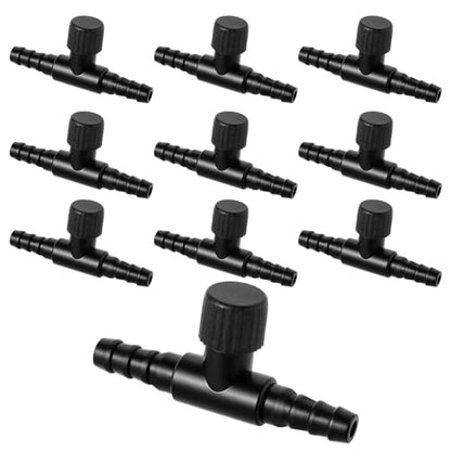 10Pcs Aquarium Air Control Valves for 3/16" (4mm) ID Airline Tubing, Adjustable Black T Shaped Hose Connectors Single Way Plastic Air Flow Controllers Regulators, Air Pump Accessories for Fish Tank