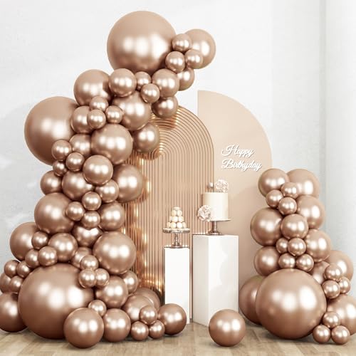 RUBFAC Chrome Gold Balloons Different Sizes 135pcs for Birthday Arch - color: Chrome Gold