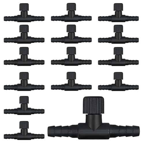15 Pcs Aquarium Air Control Valves for 3/16-Inch (4mm) Airline Tubing | 3/16" Id, Adjustable, Plastic T Shaped, Single Way Air Flow Regulator, Fish Tank Air Pumps, Aquarium Setups, Black