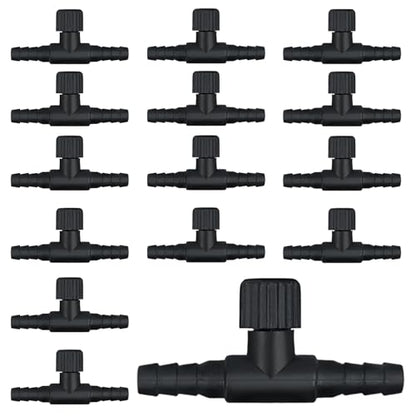 15 Pcs Aquarium Air Control Valves for 3/16-Inch (4mm) Airline Tubing | 3/16" Id, Adjustable, Plastic T Shaped, Single Way Air Flow Regulator, Fish Tank Air Pumps, Aquarium Setups, Black