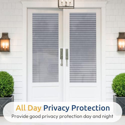 rabbitgoo Window Privacy Film, Frosted Glass Privacy Film, Window Frosting Cling for Glass, Non Adhesive Static Cling Front Door Covring, Anti-UV Reeded Blinds Sticker, Striped Pattern, 17.5" x 78.7" | Reeded Blinds Design, All Day Privacy Shield, Opaque