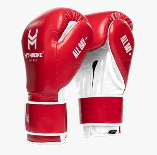 HIT N MOVE All Day Plus Weighted Boxing Gloves Men, Boxing Equipment, Heavy Bag Workout Gloves for Boxing, Training, Kickboxing, Muay Thai, MMA, 24 oz 1.5lbs - style: Velcro Closure RED