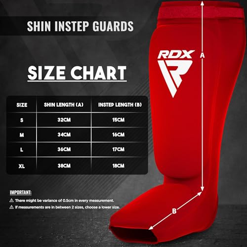 RDX Shin Guards Kickboxing Muay Thai, SATRA Approved, MMA Leg Instep Protection Pads, Sparring Training Martial Arts Boxing, Elasticated Padded Protector, Karate BJJ Taekwondo Gear, Men Women - color: Red White, size: X-Large