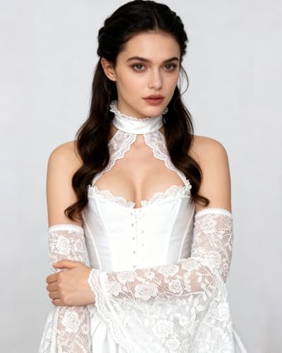 L'VOW Women's 1 Pair Gothic Black Lace Sleeves Witch Gloves Victorian Lace Arm Sleeve Vampire Accessory - color: White