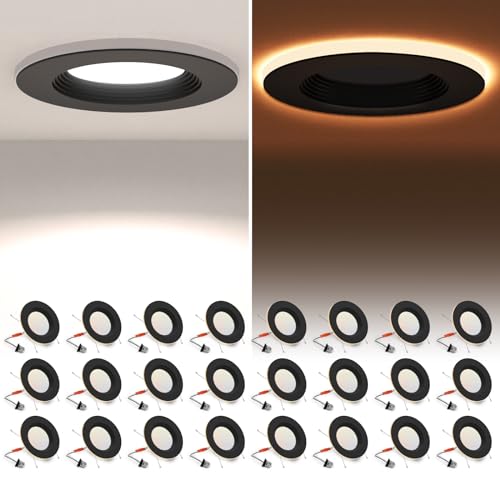 POWERASIA 24 Pack 5/6 Inch LED Metal Recessed Lighting with Night Light - color: 5CCT+NT-BK, size: 24PACK-6IN