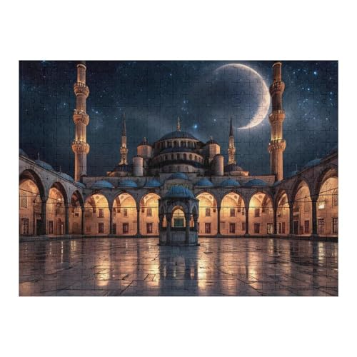 Blue Mosque Islamic Muslim Jigsaw Puzzles for Adults Wooden Puzzle for Home Party Decor 500 PCS - size: 500 PCS