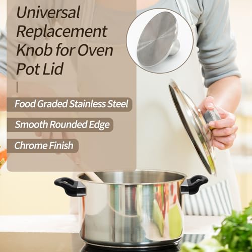 Dutch Oven Knob, Silver Lid Knob Replacement, 4pcs | for Enameled Ceramic Cast Iron Dutch Oven Pot Lid, Pan Lid Handle - color: Chrome-4pcs