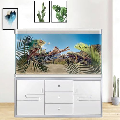 Reptile Habitat Background, Retro Desert Oasis Cactus Terrarium Background 24X12 in Background with 8 EVA Double-Sided Tape - color: desert01, size: 24X12in/60X30cm