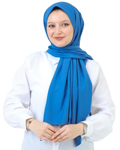 Prien Hijab For Women Muslim Lightweight Scarf Head Scarves For Girls Islamic Long Headscarf Chiffon Shawl Prayer Set Ramadan - color: Indigo