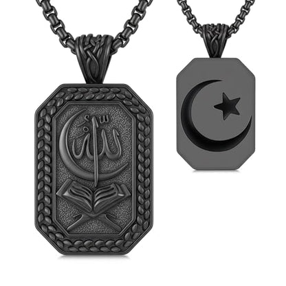 PELOVNY Allah Necklace for Men Women 925 Sterling Silver Islam Allah Pendant Chain Islamic Muslim Religious Jewelry Gifts - color: Allah-01-Black
