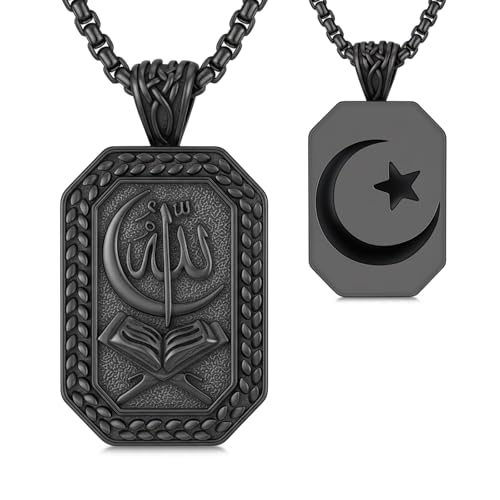 PELOVNY Allah Necklace for Men Women 925 Sterling Silver Islam Allah Pendant Chain Islamic Muslim Religious Jewelry Gifts - color: Allah-01-Black