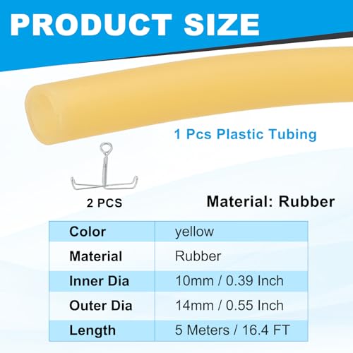 PATIKIL Rubber Tubing, 10mmx14mmx5m Tubing Tube with Hose Clamps, Soft Hose Line Pipe for Multipurpose Industrial Aquarium, Yellow - size: 10mmx14mmx5m