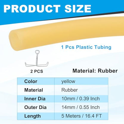 PATIKIL Rubber Tubing, 10mmx14mmx5m Tubing Tube with Hose Clamps, Soft Hose Line Pipe for Multipurpose Industrial Aquarium, Yellow - size: 10mmx14mmx5m