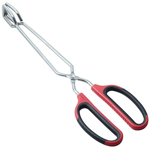 HINMAY Stainless Steel Scissor Tongs with Comfort-Grip Handle 12-Inch - color: Red Handle, size: 12-Inch