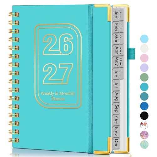 Planner 2026-2027, 18 Months Weekly and Monthly Hardcover Planner, January 2026 - June 2027, 5.75" x 8.38" A5 Daily Calendar Planner Book with Tabs, Spiral Yearly Agenda Organizer Notebook for School Work Home, Aquamarine - color: Aquamarine, size: A5 (Ja